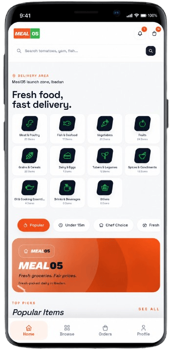 Meal05 mobile app preview on Android phone